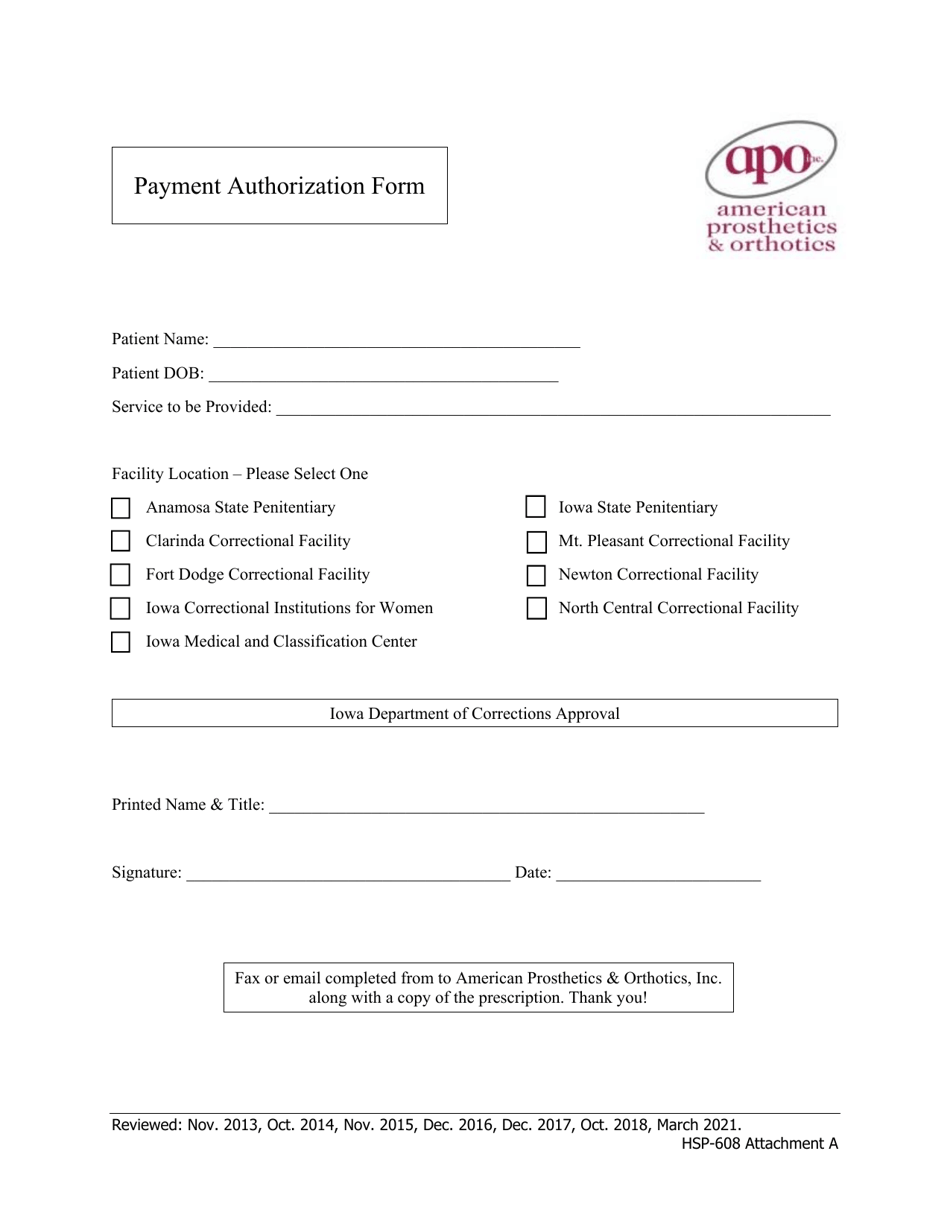 Attachment A Payment Authorization Form - Iowa, Page 1
