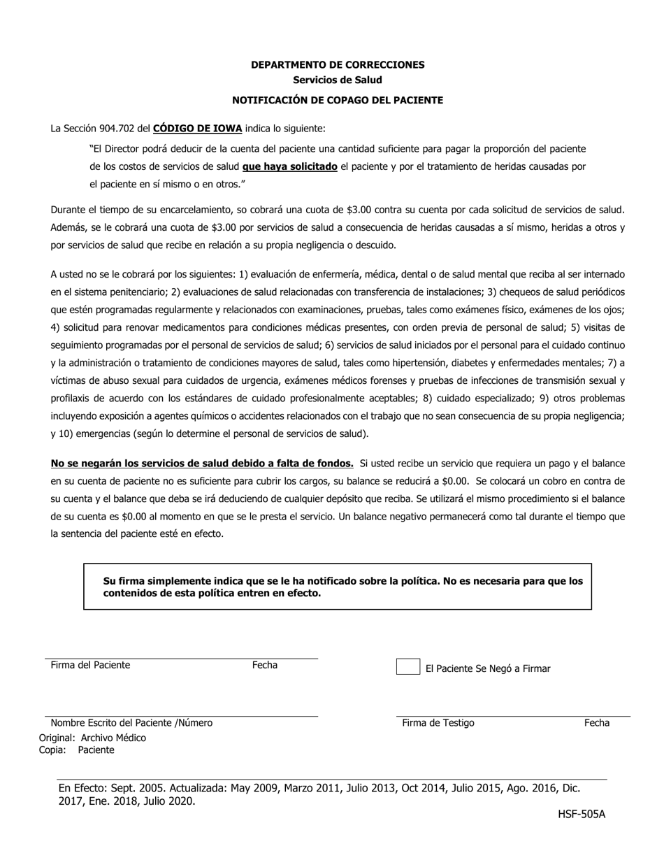 Notificacion De Copago Del Paciente - Iowa (Spanish), Page 1