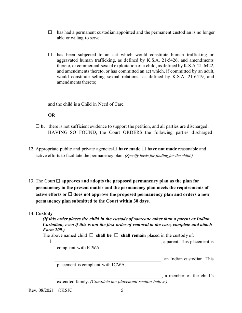 Form 216.1 Indian Child Welfare Act Journal Entry and Orders of Adjudication and Disposition - Kansas, Page 5