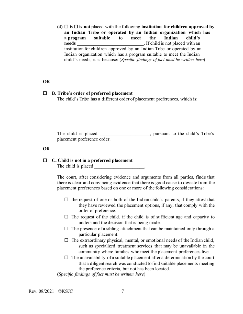 Form 216.1 Indian Child Welfare Act Journal Entry and Orders of Adjudication and Disposition - Kansas, Page 7