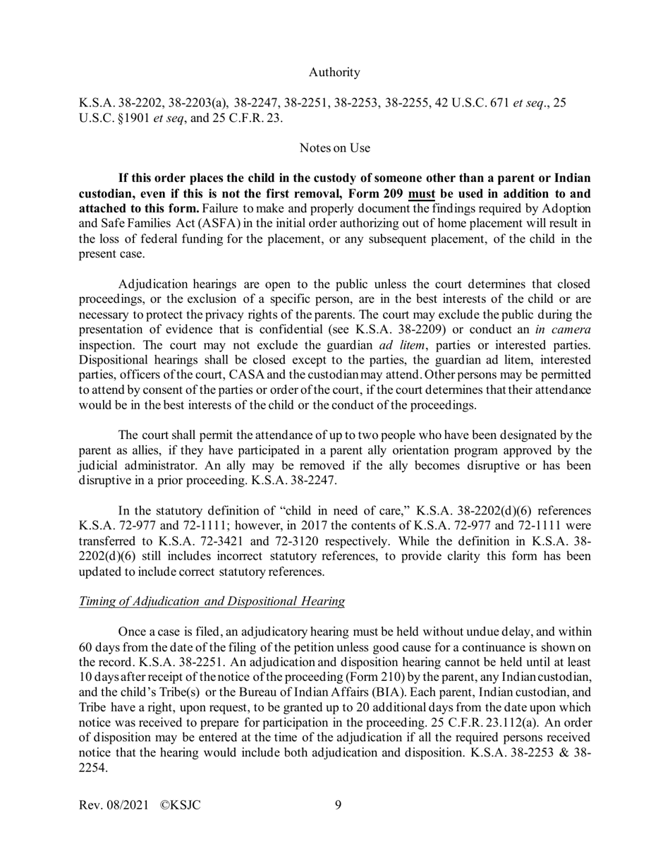 Form 216.1 Indian Child Welfare Act Journal Entry and Orders of Adjudication and Disposition - Kansas, Page 9