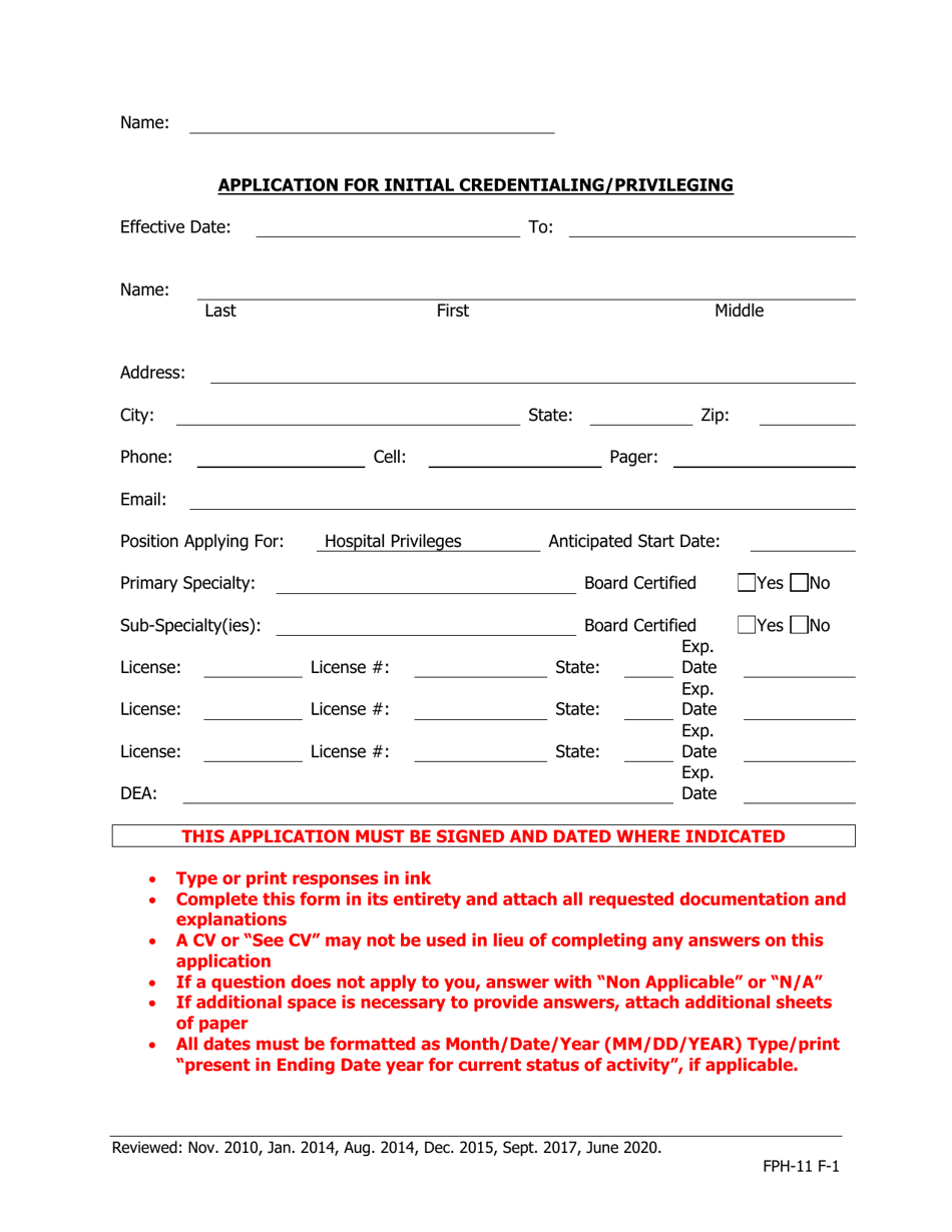 Application for Initial Credentialing / Privileging - Iowa, Page 1