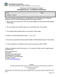 Document preview: Participant Survey - Confidential Assessment - Workplace Conflict Resolution Program - Iowa