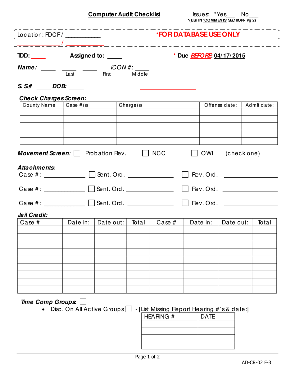 Computer Audit Checklist - Iowa, Page 1