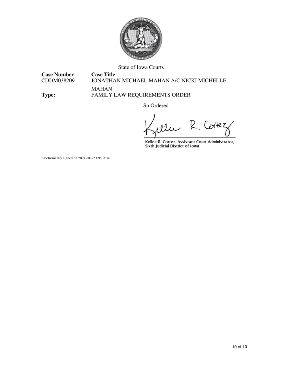 Form B Family Law Case Requirements Order (Without Minor Children) - Linn County, Iowa, Page 10