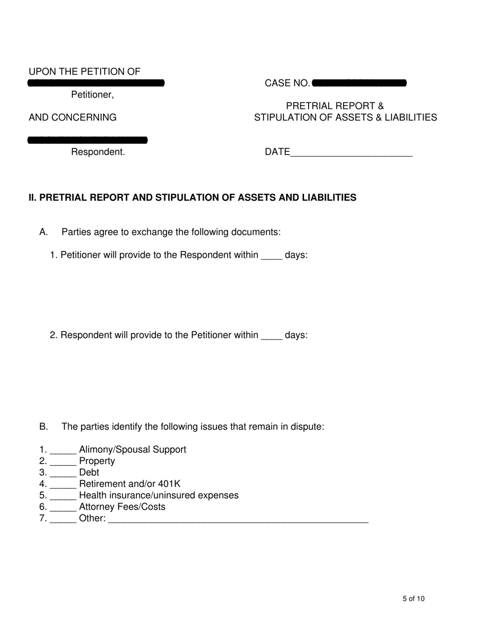 Form B Family Law Case Requirements Order (Without Minor Children) - Linn County, Iowa, Page 5