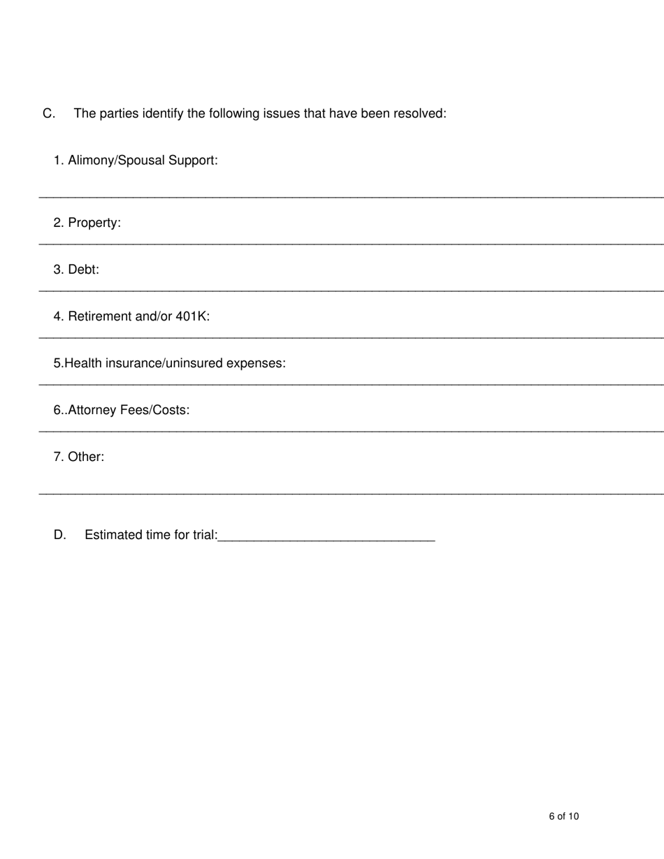 Form B Family Law Case Requirements Order (Without Minor Children) - Linn County, Iowa, Page 6