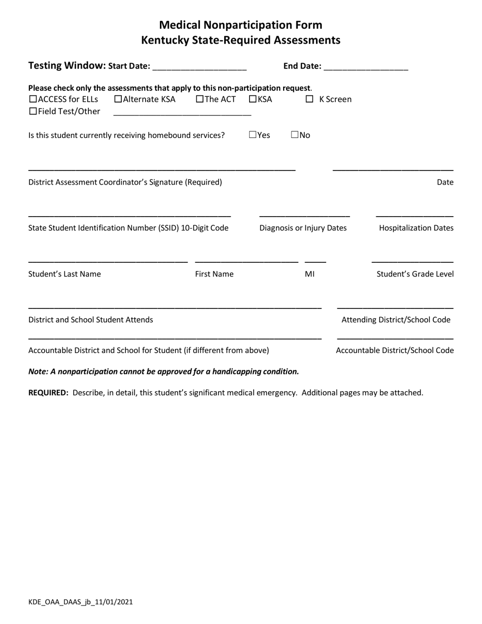Medical Nonparticipation Form - Kentucky, Page 1