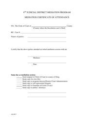 Mediation Certificate of Attendance - 8th Judicial District Mediation Program - Iowa