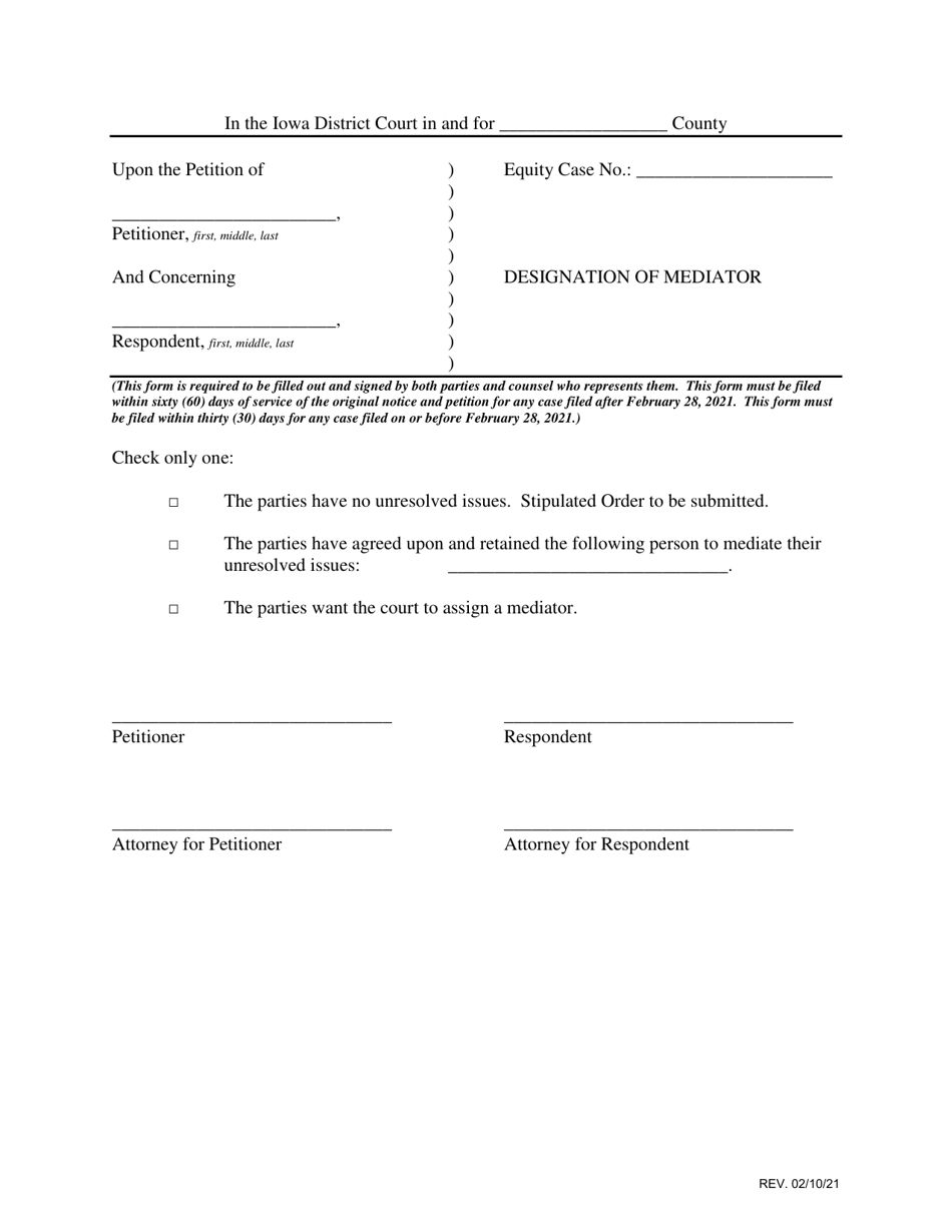 Designation of Mediator - Iowa, Page 1