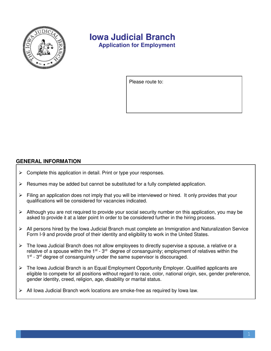 Application for Employment - Iowa, Page 1