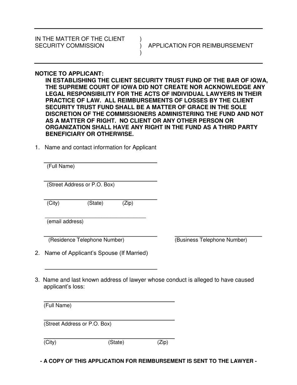Iowa Application for Reimbursement Fill Out, Sign Online and Download