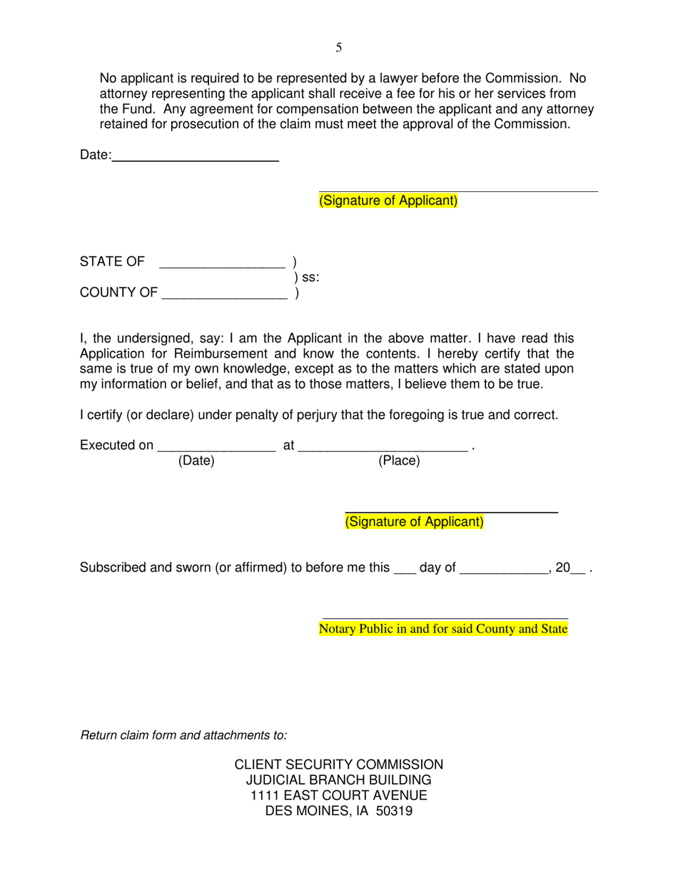 Application for Reimbursement - Iowa, Page 5