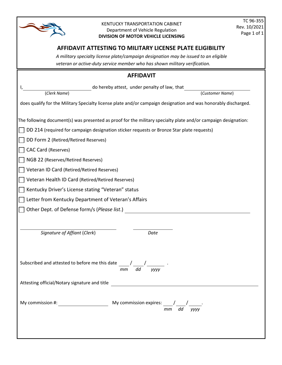 Form TC96335 Download Printable PDF or Fill Online Affidavit Attesting
