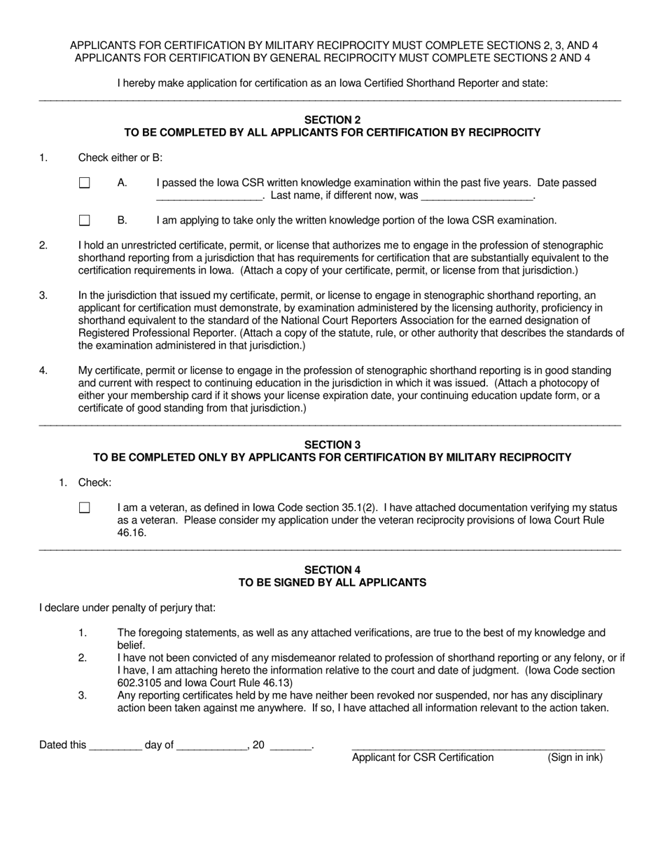 Application for Certification Under Substantial Equivalence Provisions - Iowa, Page 2