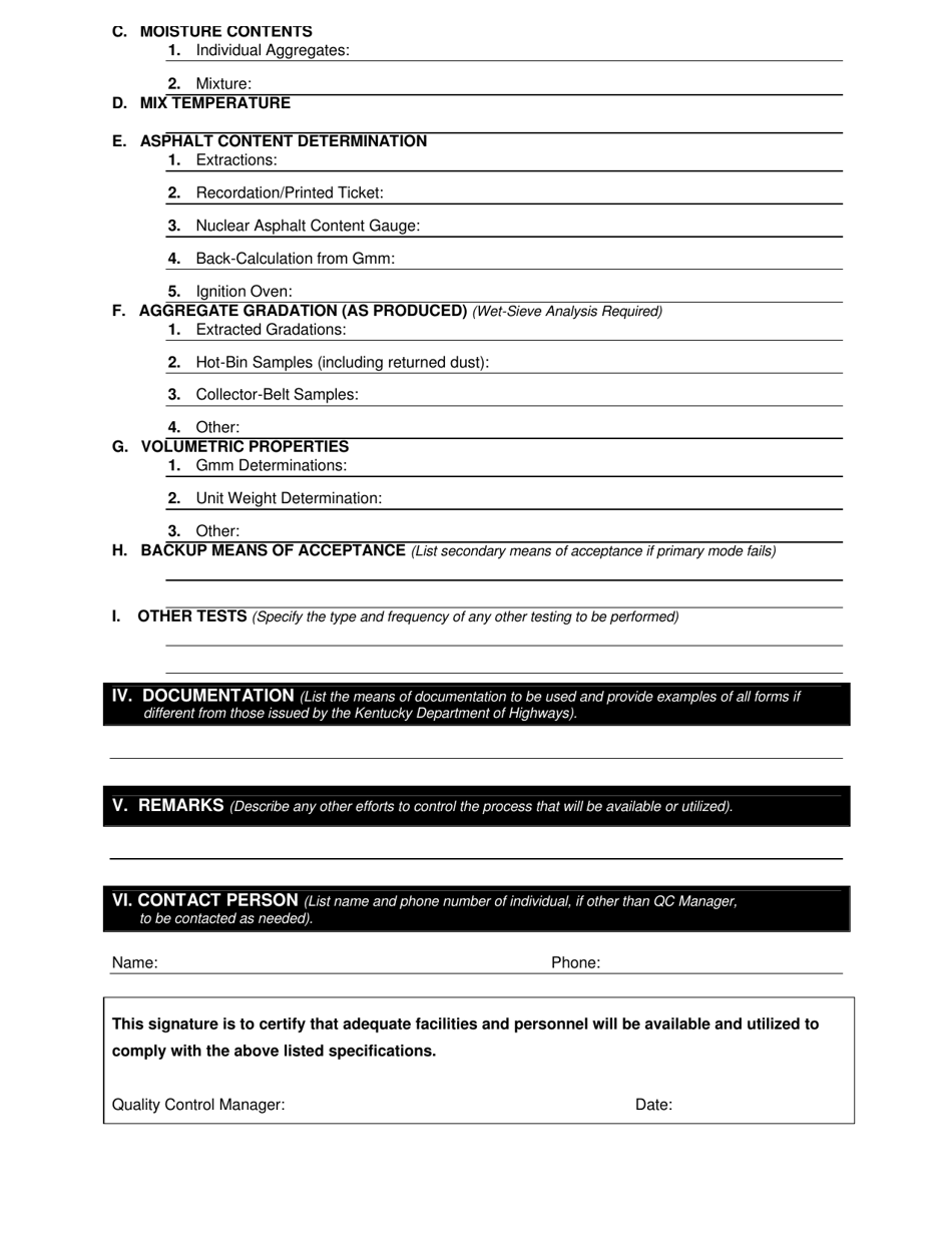 Form TC64-418 Contractors Quality Control Plan / Checklist - Kentucky, Page 2