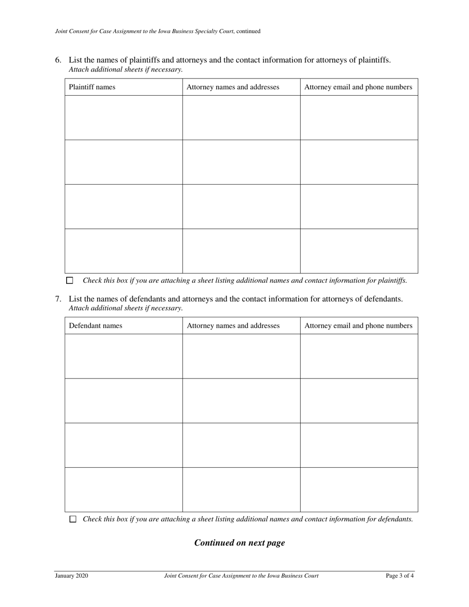 Joint Consent for Case Assignment to the Iowa Business Specialty Court - Iowa, Page 3