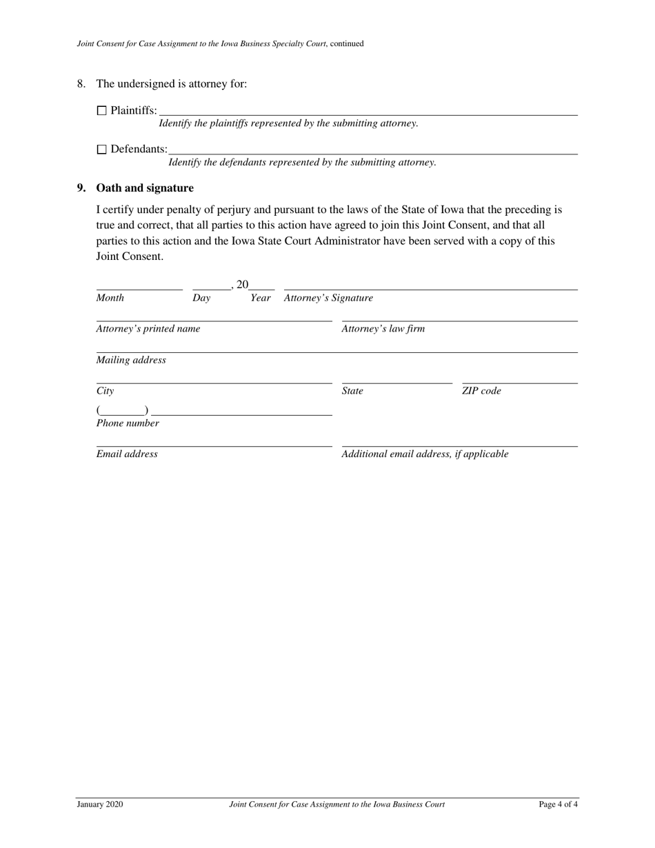 Joint Consent for Case Assignment to the Iowa Business Specialty Court - Iowa, Page 4