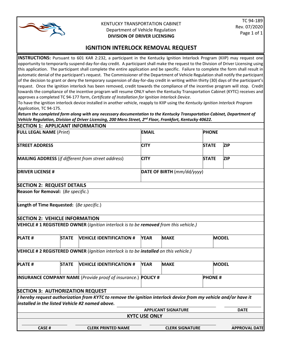 Form TC94189 Fill Out, Sign Online and Download Printable PDF