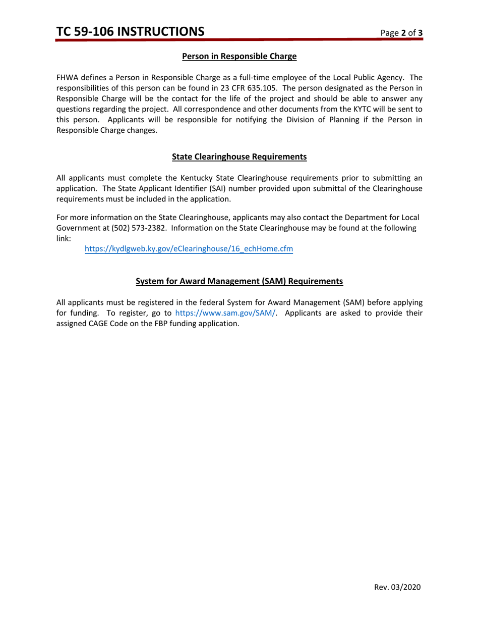 Instructions for Form TC59-106 Ferry Boat Program (Fbp) Application - Kentucky, Page 2