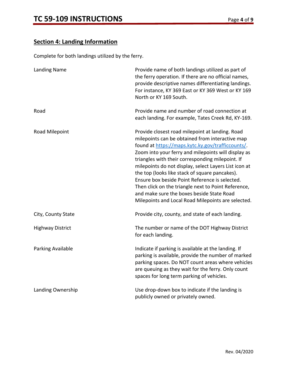 Instructions for Form TC59-109 Kentucky Ferryboat Annual Report - Kentucky, Page 4