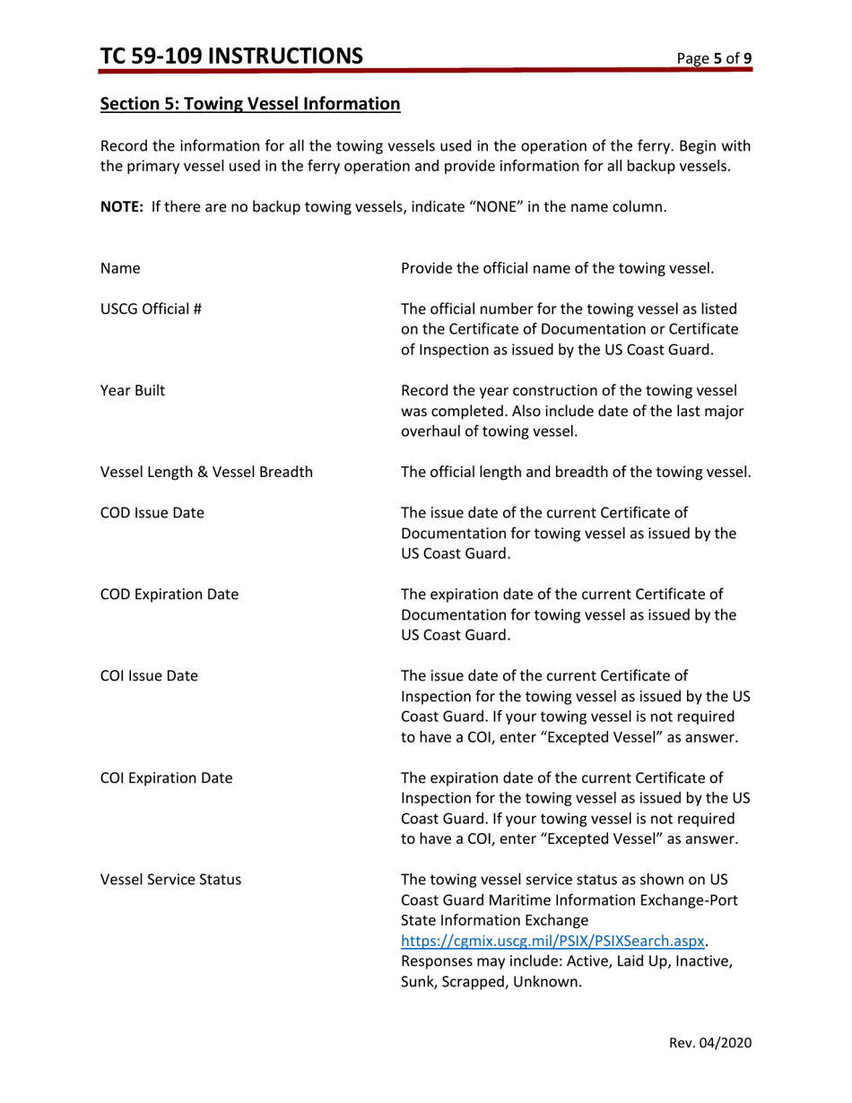 Instructions for Form TC59-109 Kentucky Ferryboat Annual Report - Kentucky, Page 5