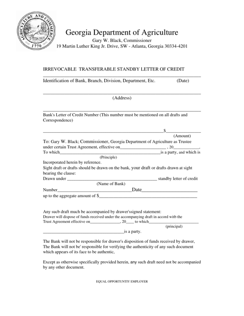 Irrevocable Transferable Standby Letter of Credit - Georgia (United States) Download Pdf