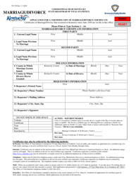 Form VS-230 &quot;Application for a Certified Copy of Marriage/Divorce Certificate&quot; - Kentucky