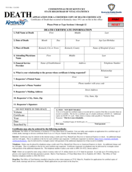 Form VS-31 &quot;Application for a Certified Copy of Death Certificate&quot; - Kentucky