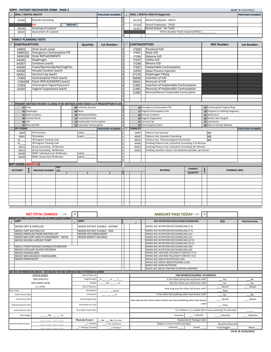Form CH-45 Patient Encounter Form - Kentucky, Page 2