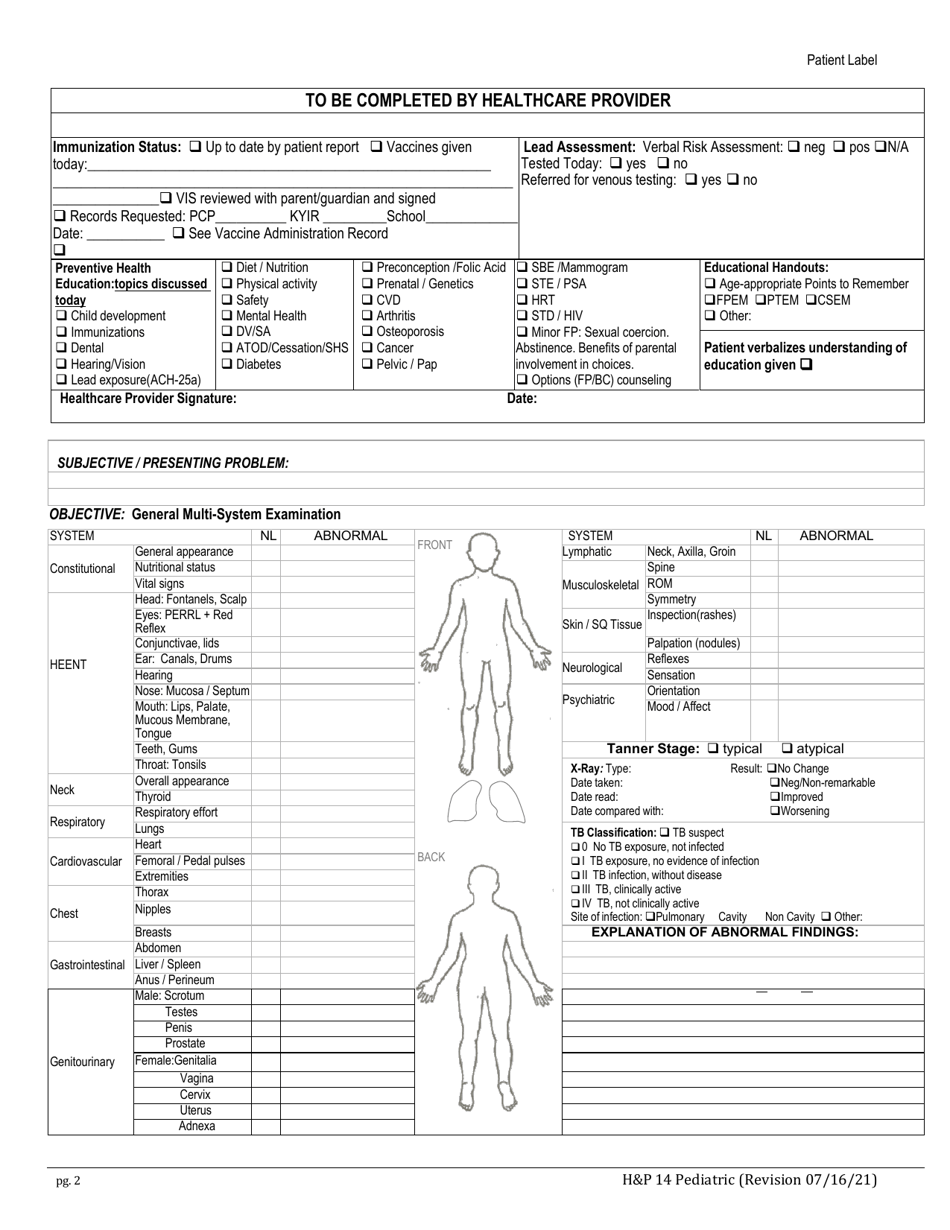 Form HP14 Interval (Pediatric) - Kentucky, Page 2