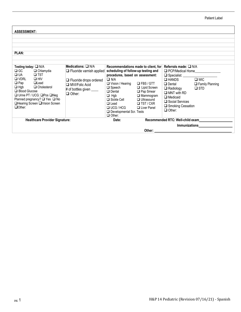 Form HP14 Interval (Pediatric) - Kentucky (English / Spanish), Page 3