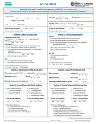 Form WH-58 &quot;Kentucky Women's Cancer Screening Program (Kwcsp) Data Collection Form&quot; - Kentucky