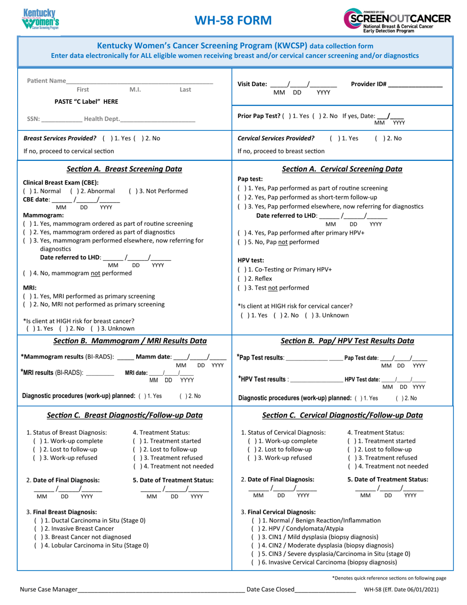 Form WH-58 - Fill Out, Sign Online and Download Printable PDF, Kentucky ...