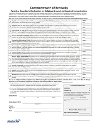 Document preview: Form EPID-230A Parent or Guardian's Declination on Religious Grounds to Required Immunizations - Kentucky