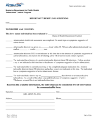 Form TB-3 &quot;Report of Tuberculosis Screening&quot; - Kentucky