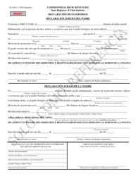 Form VS-8 Declaration of Paternity - Father&#039;s Affidavit - Kentucky (English/Spanish)