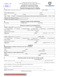 Form VS-102 Report of Adoption Form - Kentucky