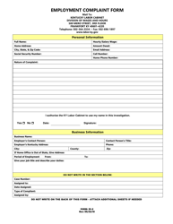 Form ES-8 Employment Complaint Form - Kentucky