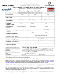 Form VS-32 &quot;Application for a Certified Copy of Stillbirth Certificate&quot; - Kentucky