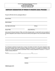 Form 800 &quot;Kentucky Designation of Person to Receive Legal Process&quot; - Kentucky