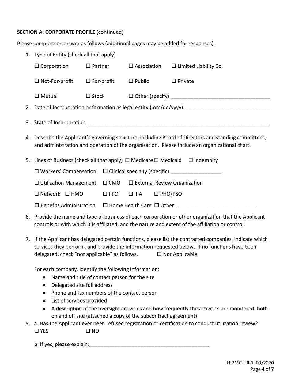 Form HIPMC-UR-1 Utilization Review Registration Application Instruction - Kentucky, Page 4