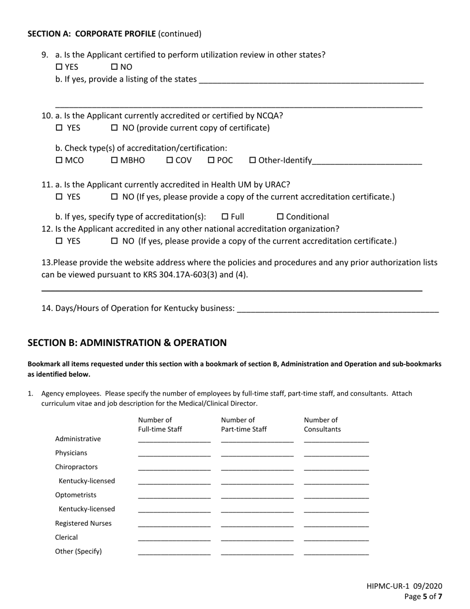 Form HIPMC-UR-1 Utilization Review Registration Application Instruction - Kentucky, Page 5