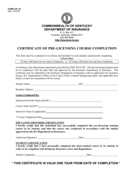 Form CPL-01 &quot;Certificate of Pre-licensing Course Completion&quot; - Kentucky