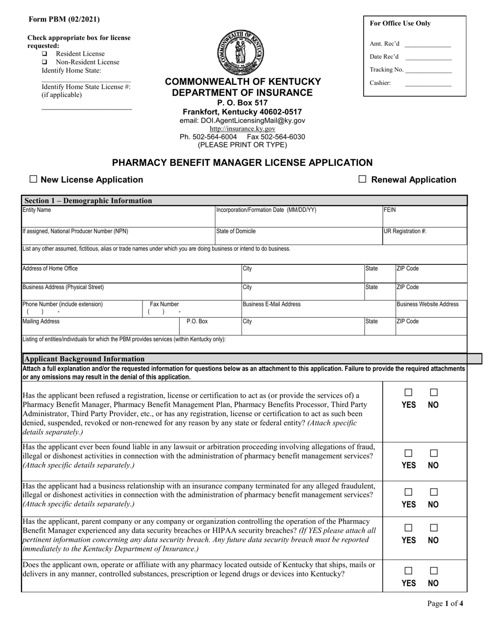 Form PBM Download Printable PDF or Fill Online Pharmacy Benefit Manager