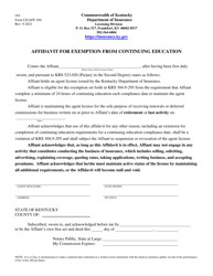 Document preview: Form CE/AFF-304 Affidavit for Exemption From Continuing Education - Kentucky