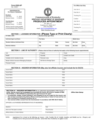 Document preview: Form 8302-AP Producer Appointment - Kentucky