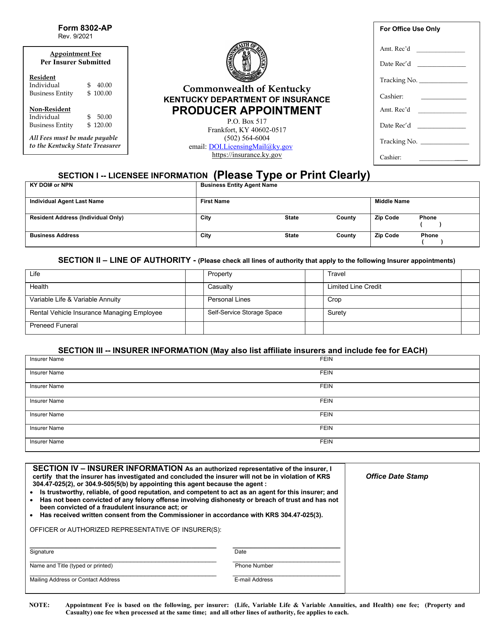 Form 8302-AP Producer Appointment - Kentucky