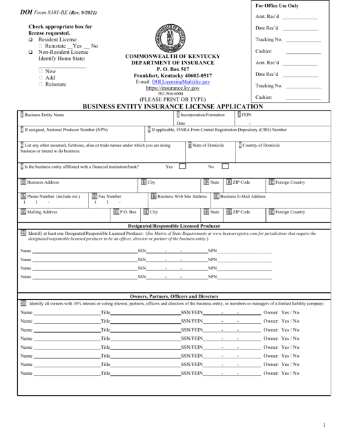 DOI Form 8301-BE  Printable Pdf