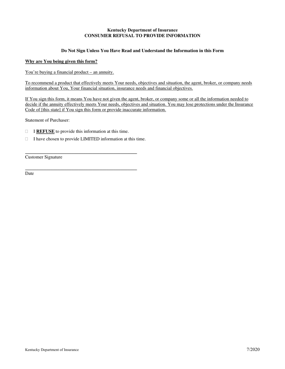 Consumer Refusal to Provide Information - Kentucky, Page 1